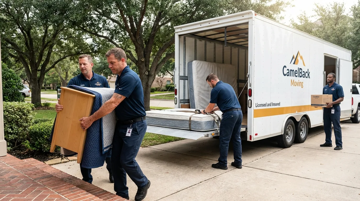 Crew loading residential truck for cross-state move from Ahoskie, NC