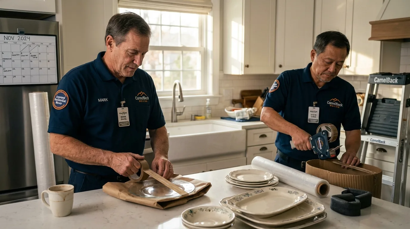 Professional crew packing kitchen dishware in Ahoskie, NC